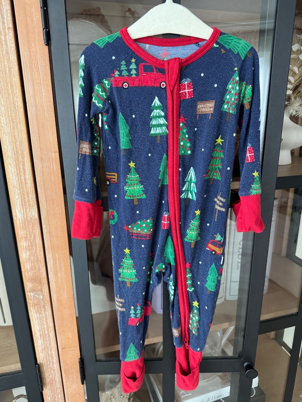 Little Sleepies zippy footies christmas trees bamboo baby boy navy truck forest